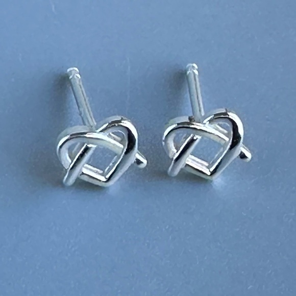 Sterling Silver Pretzel Heart Stud Earrings - Picture 10 of 14
